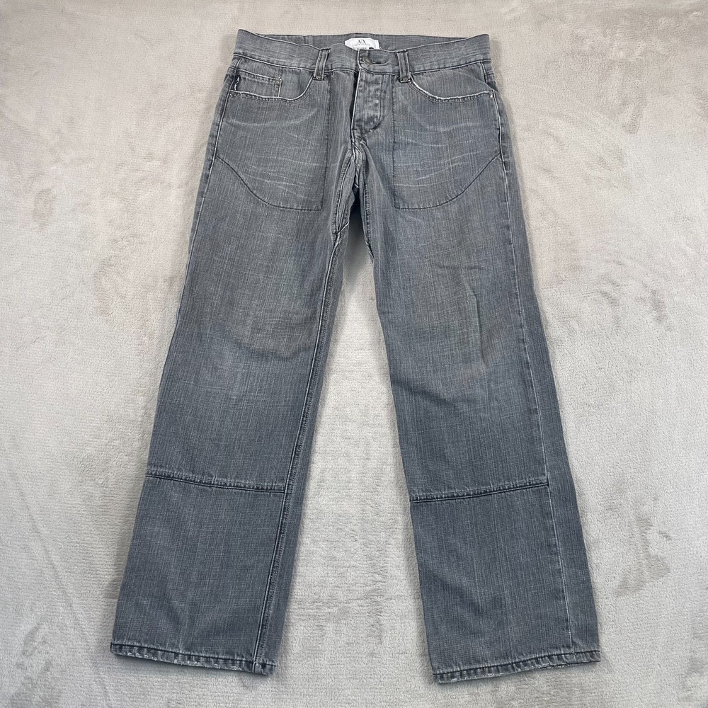 Vintage Armani Exchange Jeans Men 34x31 Charcoal Grey Straight Leg Patch Pockets